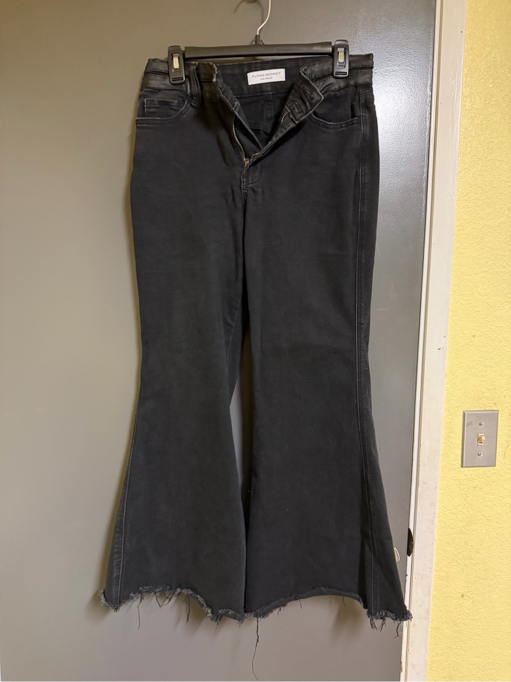 KanCan Washed Black Super Flare Jeans with Frayed Hem